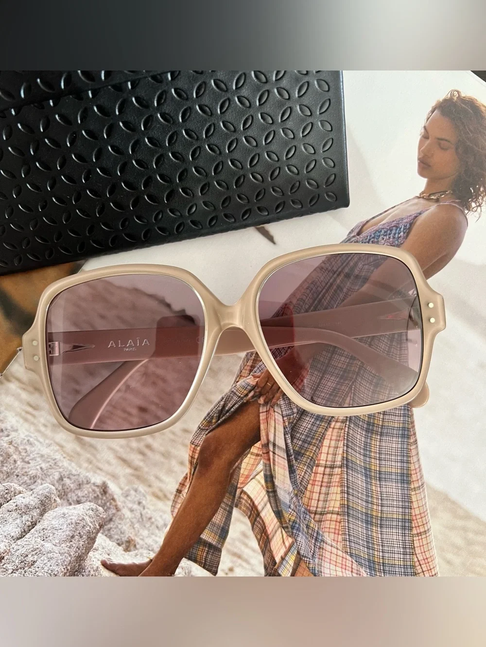 ALAÏA Oversized Square Women's Sunglasses in Beige
